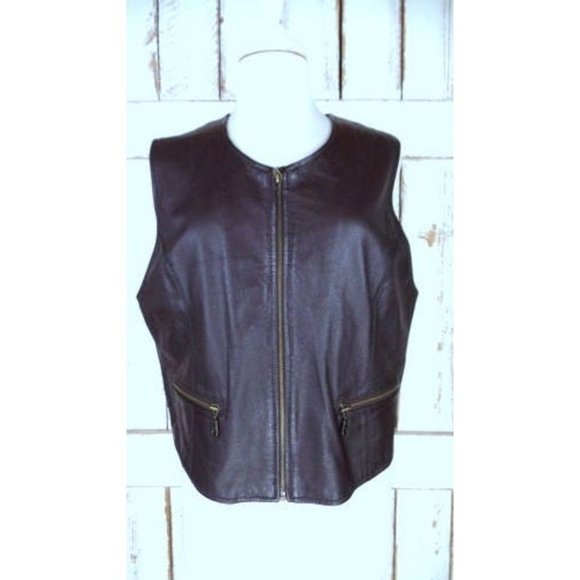 90s vintage dark brown leather zipper front vest - Picture 3 of 7